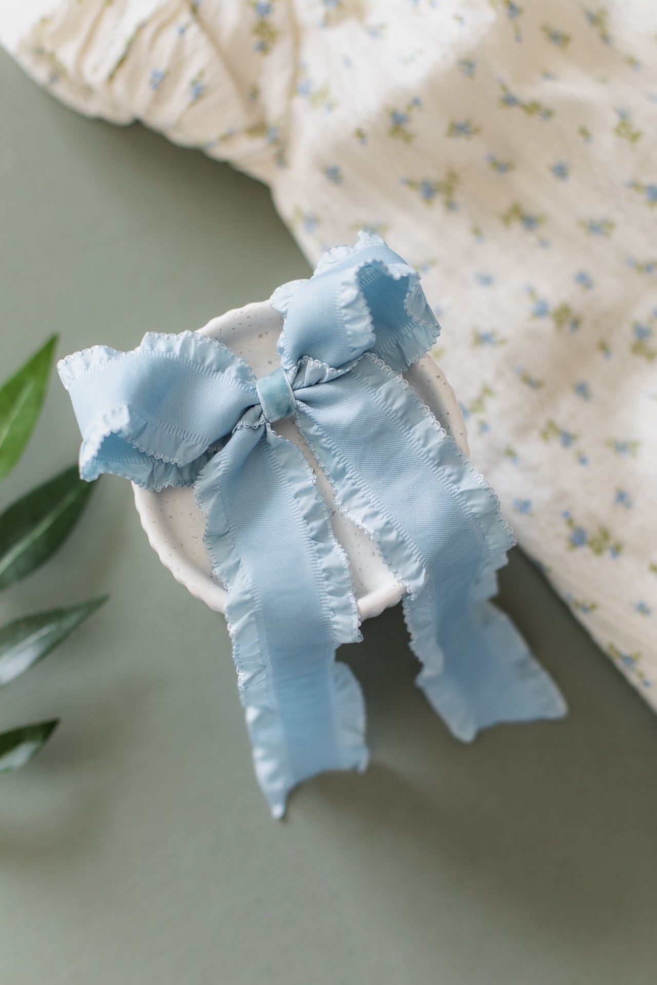 French Blue Ruffle Hair Bow