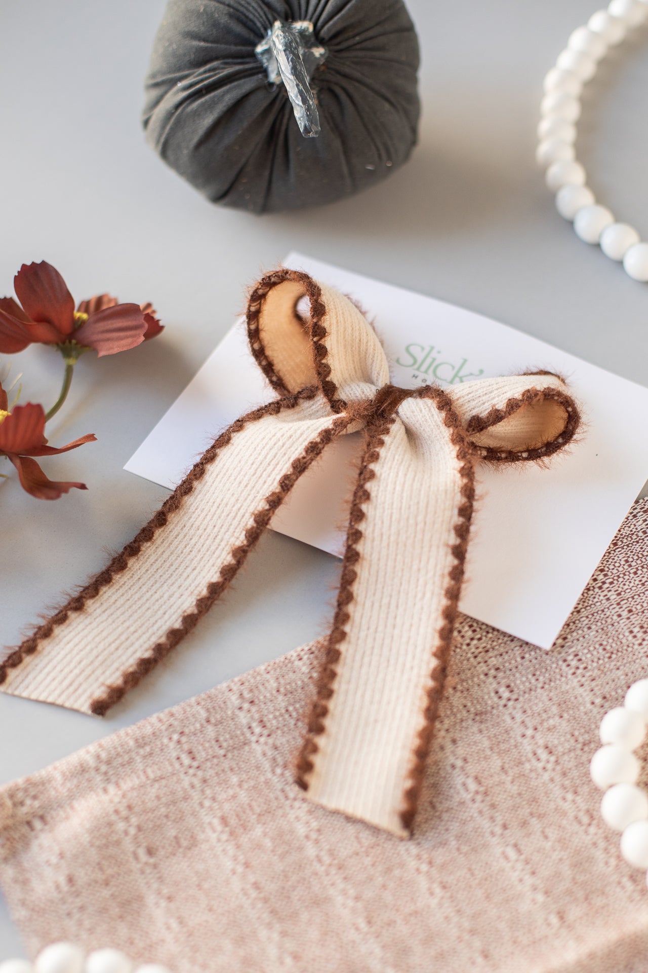 Large Camel Wool Hair Bow