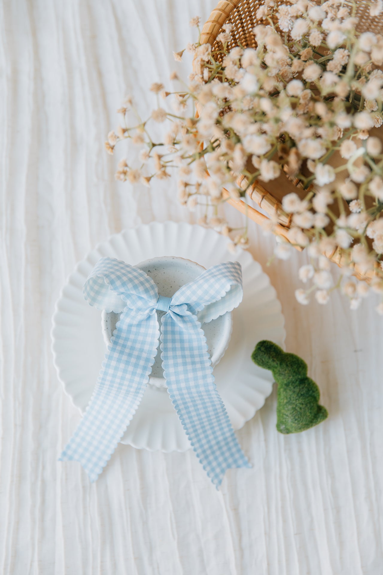 Large Blue Gingham Hair Bow