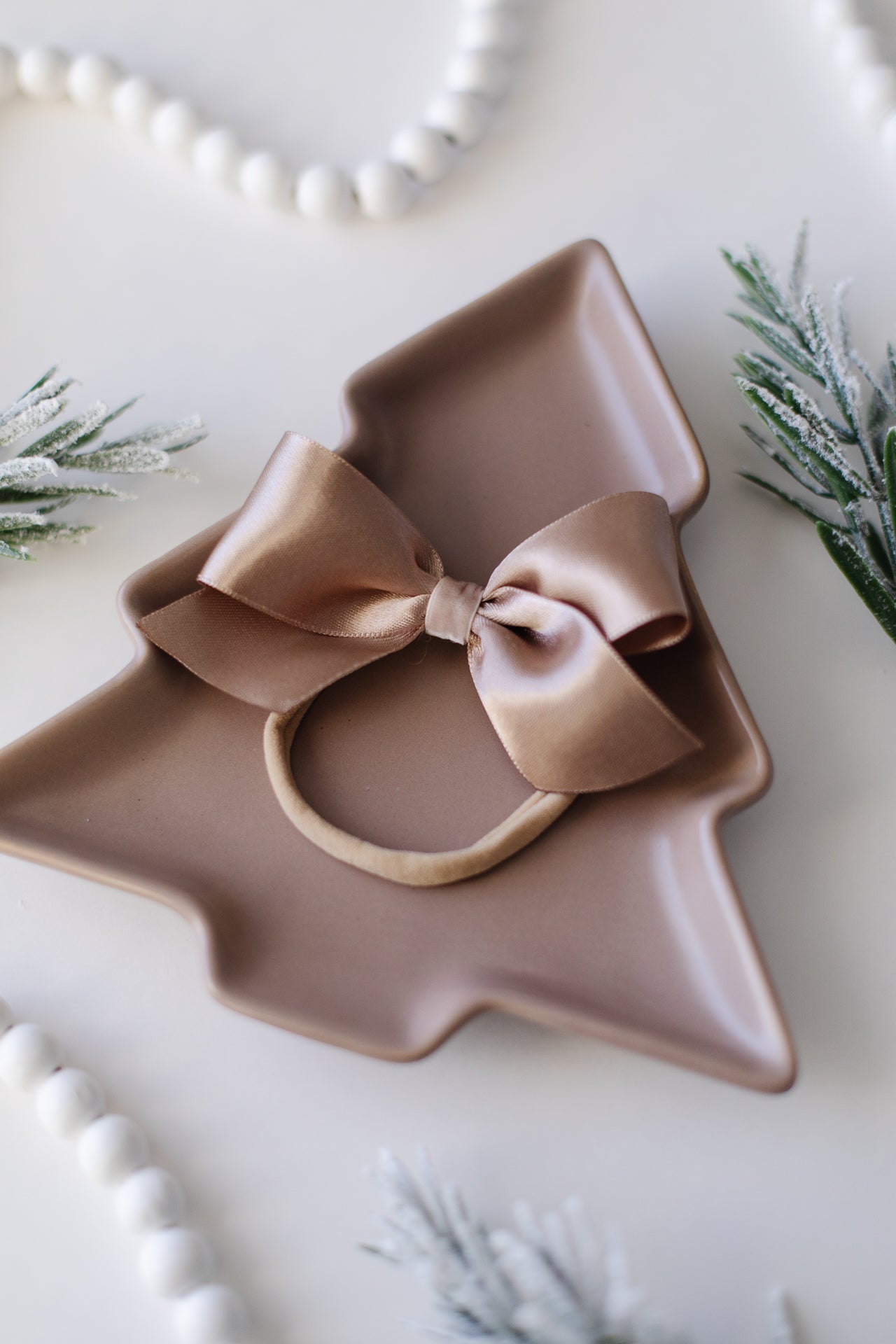 Brown Satin Elastic Band Hair Bow