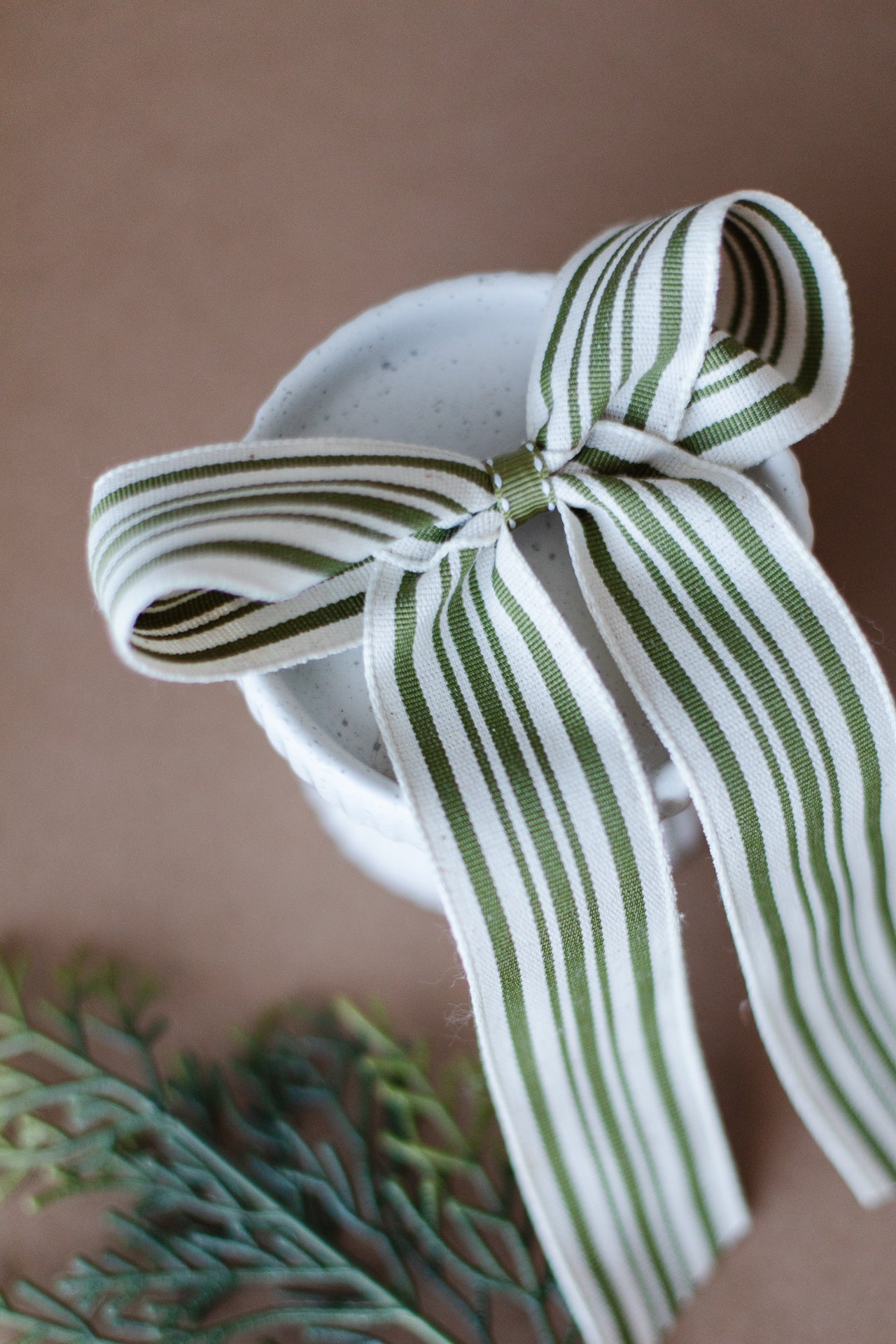 Large Sage Green Stripe Hair Bow