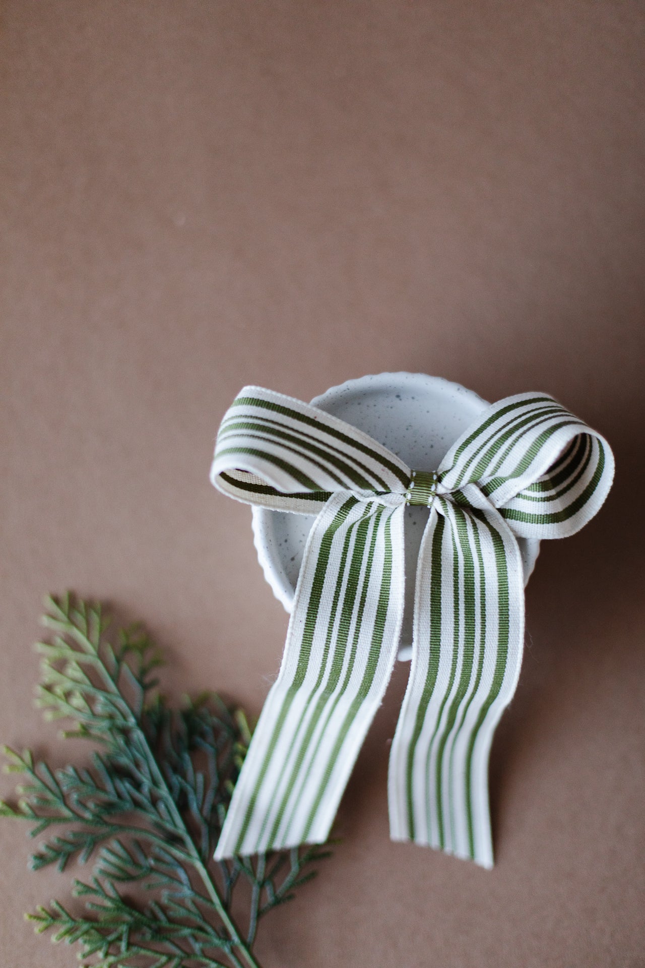 Large Sage Green Stripe Hair Bow