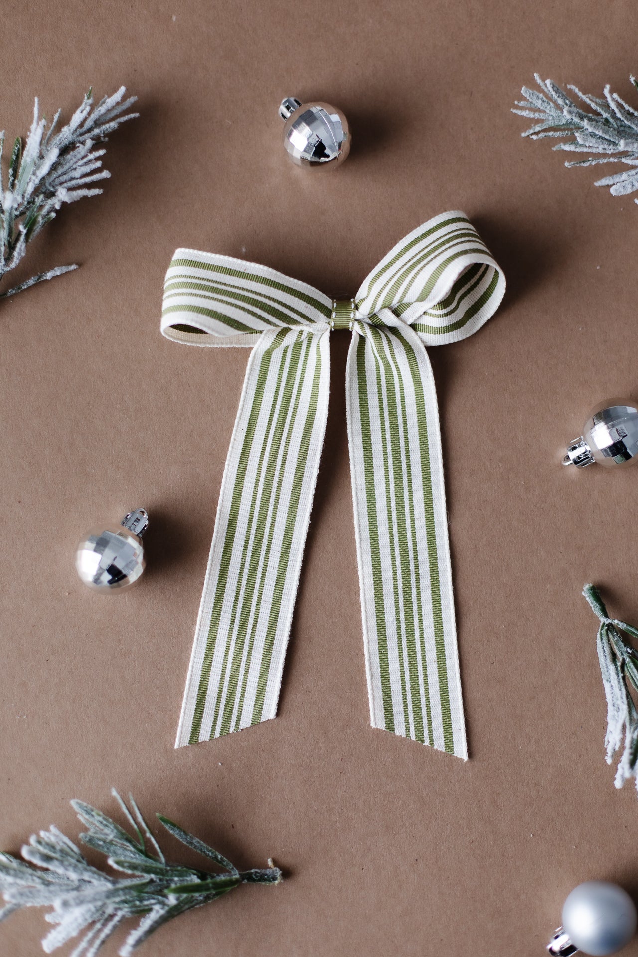 Large Sage Green Stripe Hair Bow