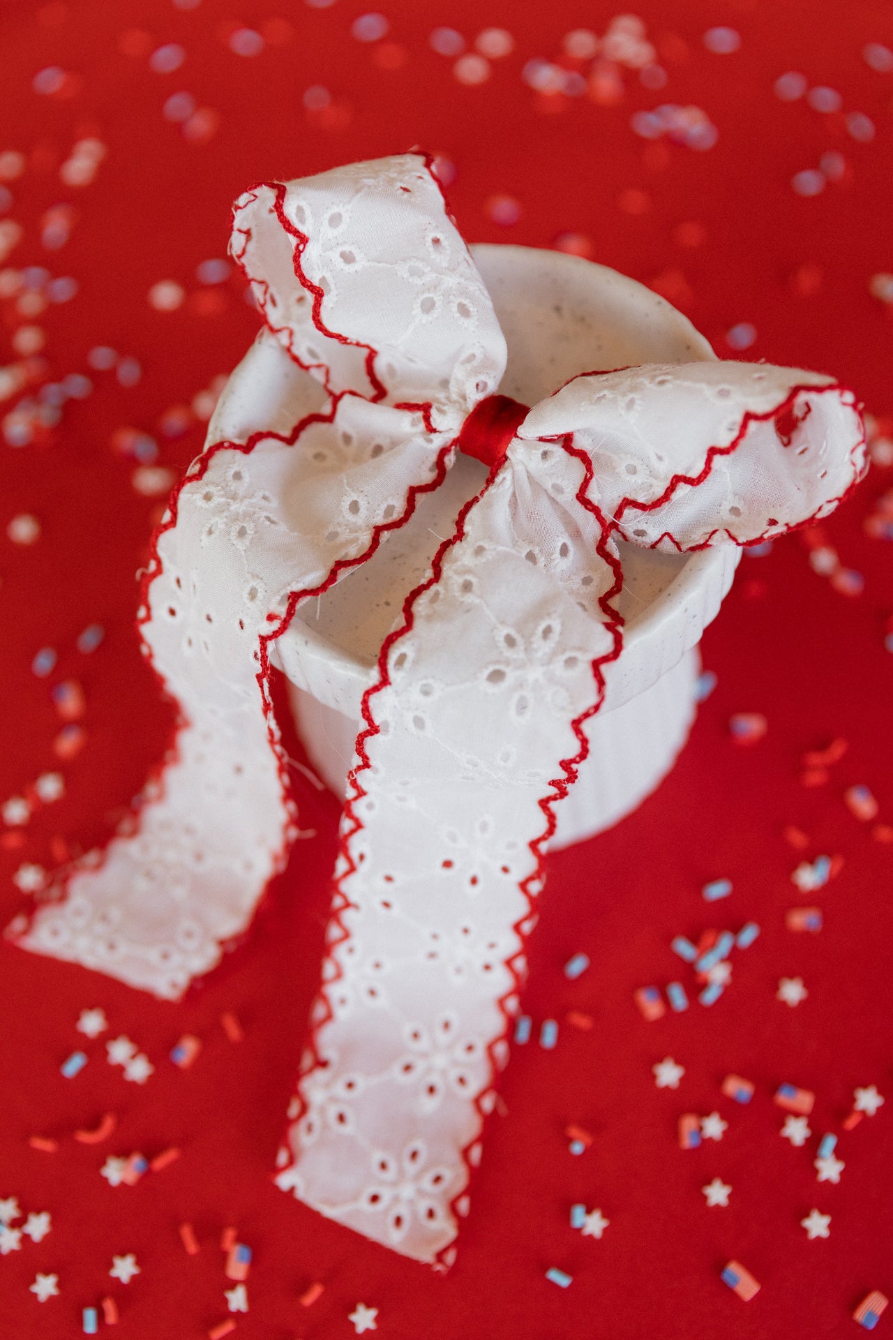 Large Red Lined Eyelet Hair Bow