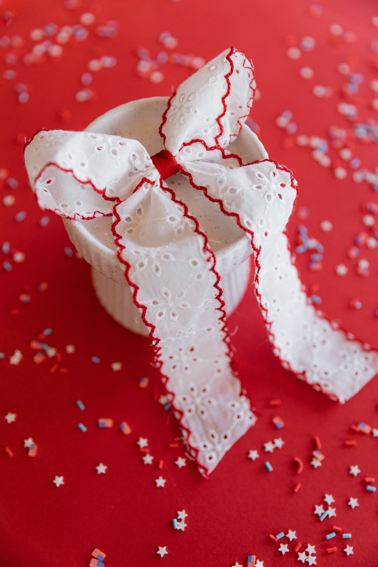 Large Red Lined Eyelet Hair Bow