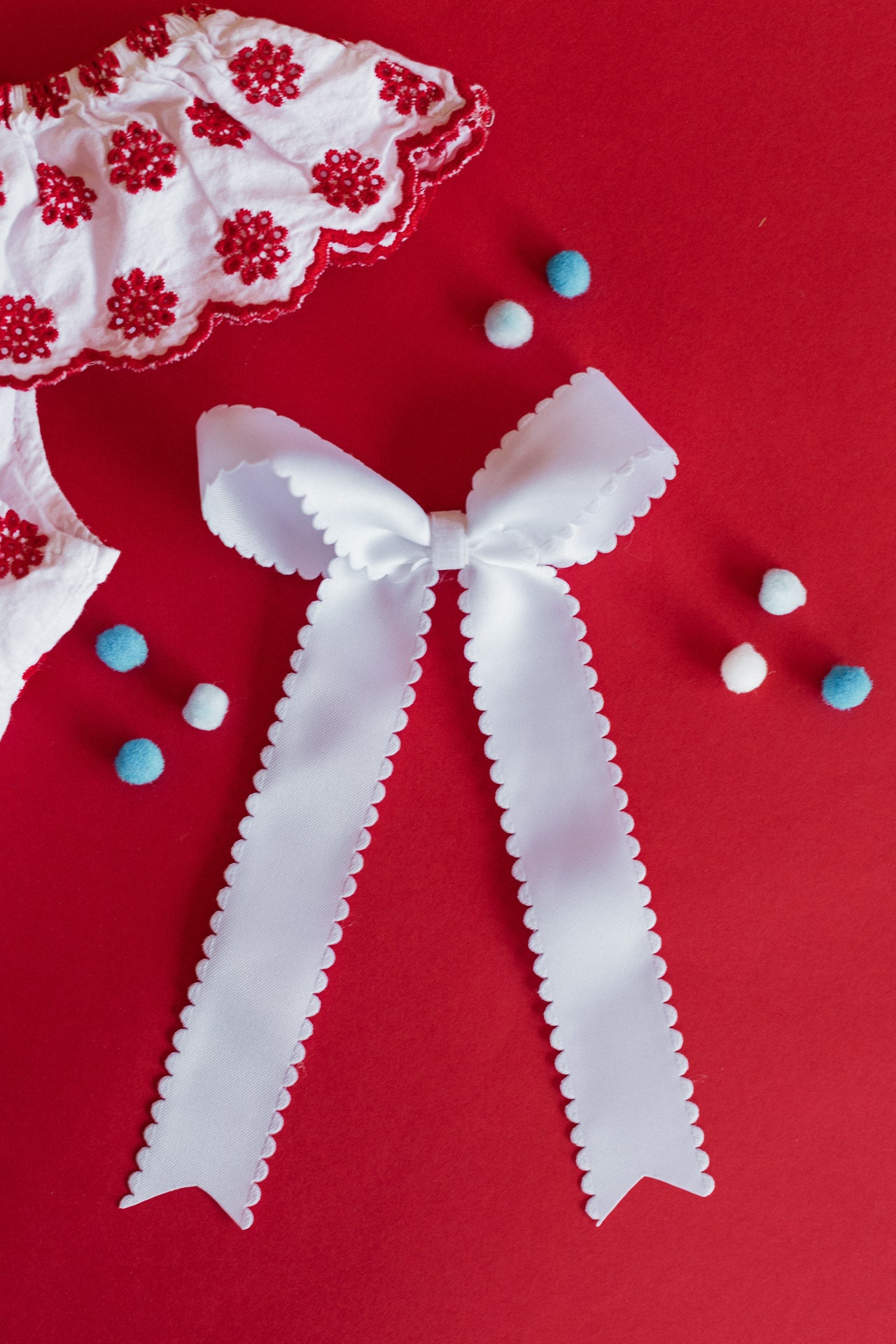 Large White Satin Scallop Hair Bow