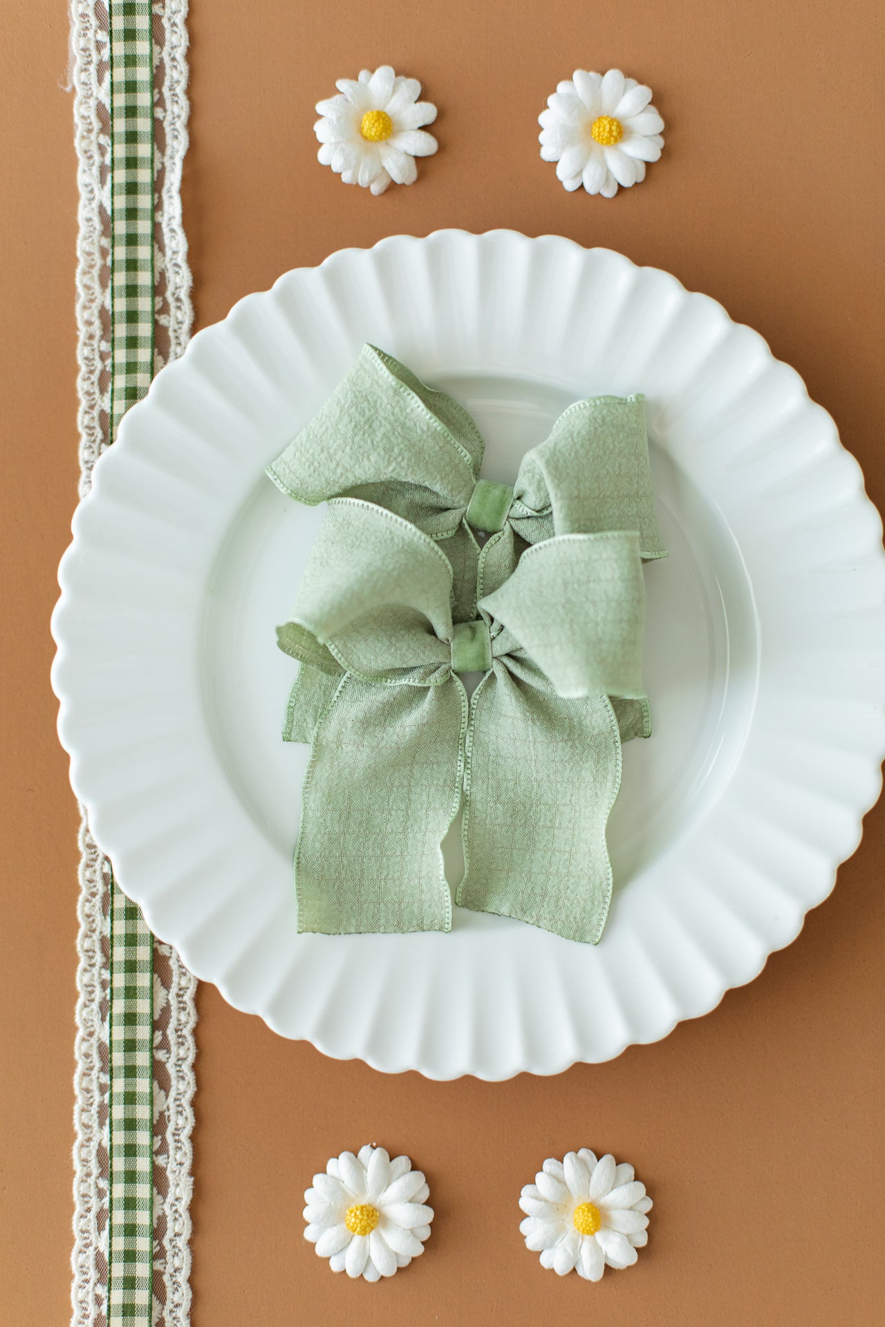 Sage Green Ruffle Pigtail Set