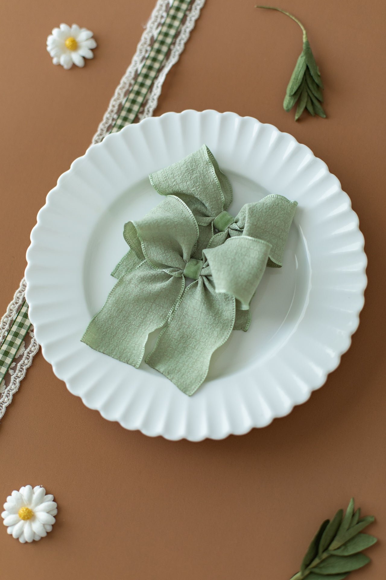 Sage Green Ruffle Pigtail Set