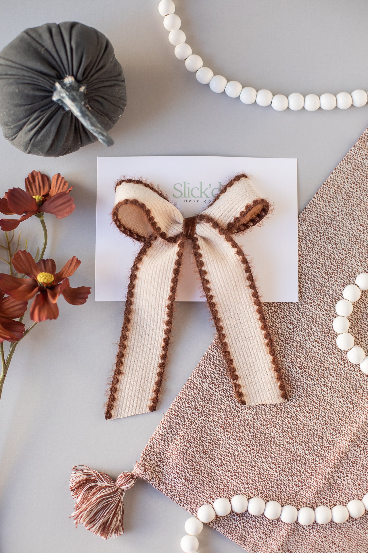 Large Camel Wool Hair Bow