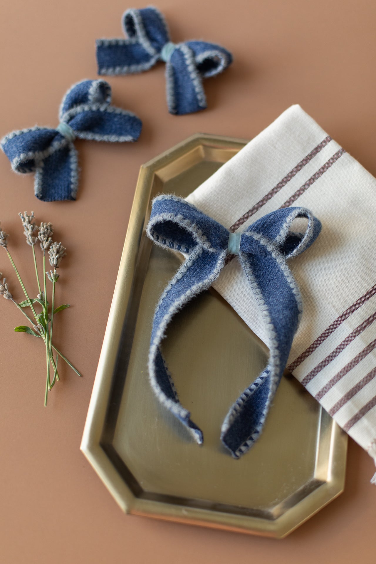 Large Navy Wool Hair Bow