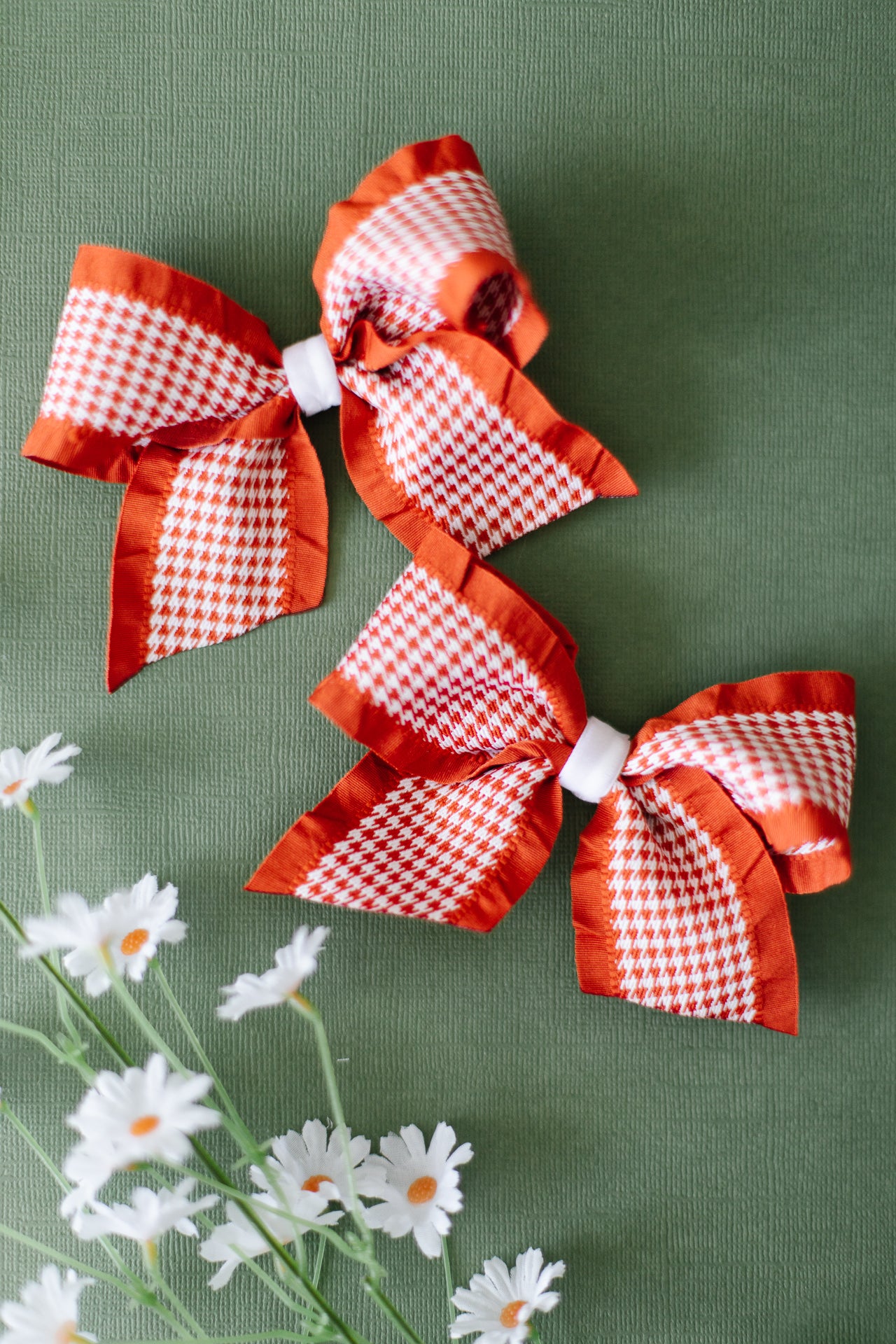 Burnt Orange Houndstooth Pigtail Set