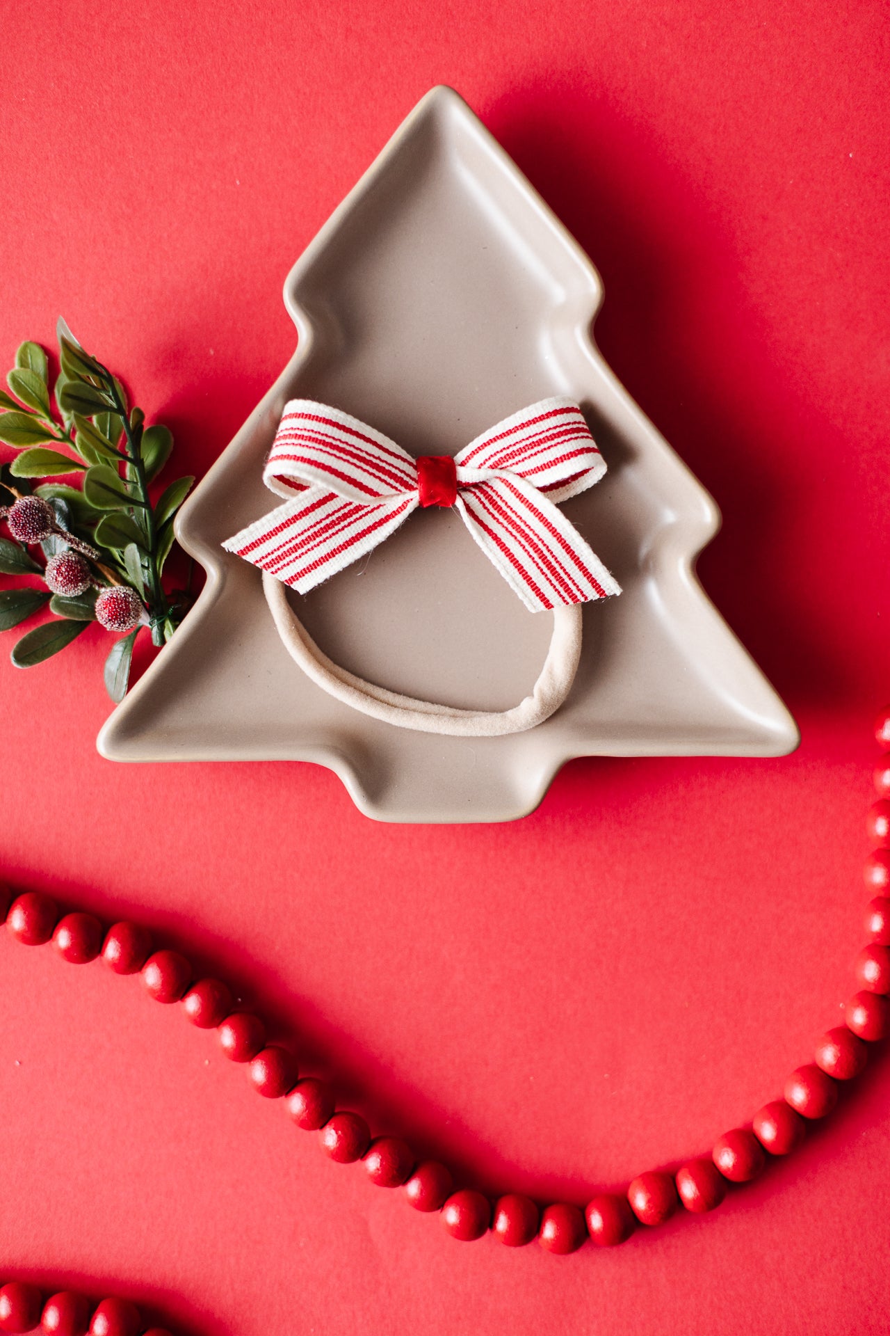 Red Stripe Elastic Band Hair Bow