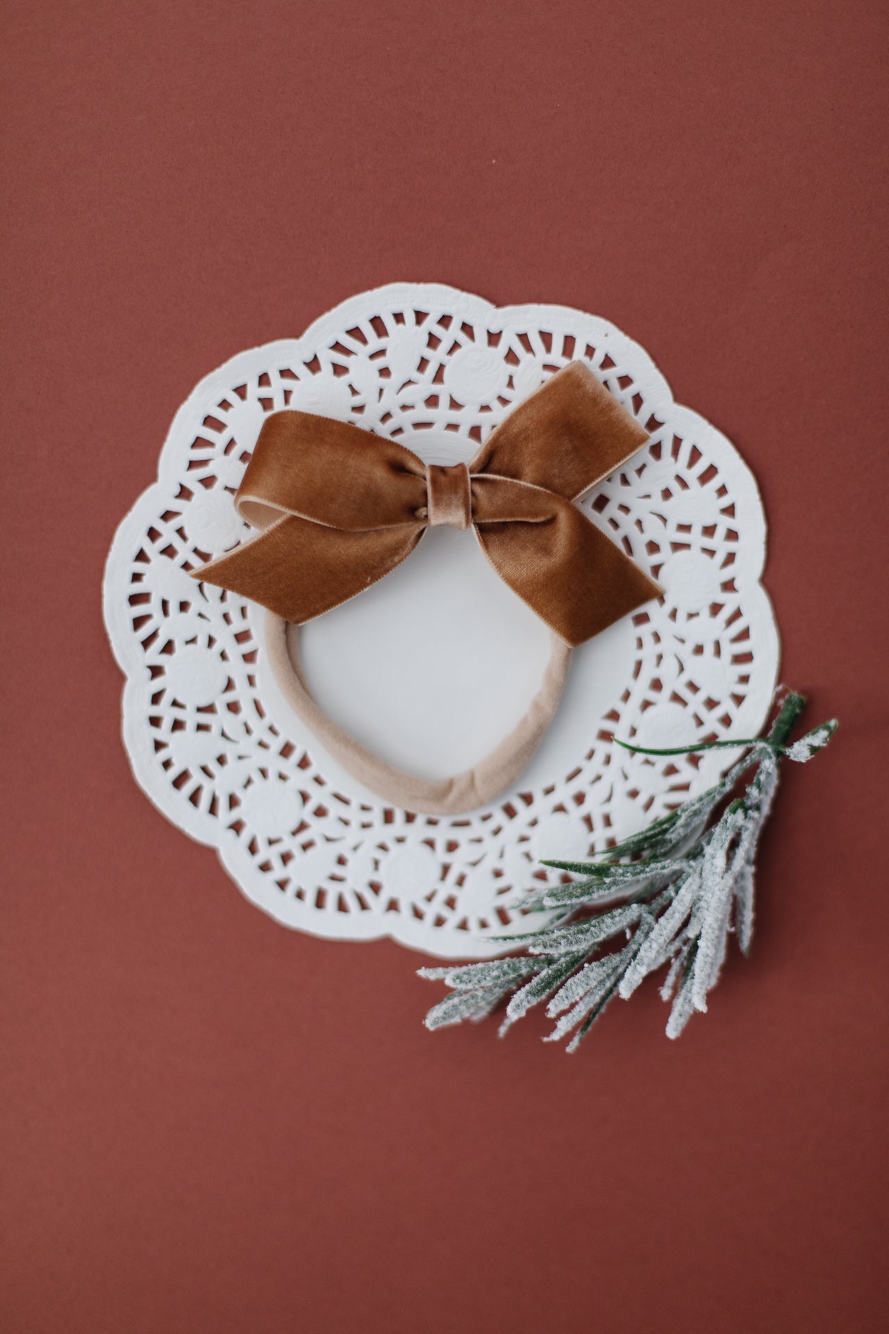 Camel Velvet Elastic Band Hair Bow