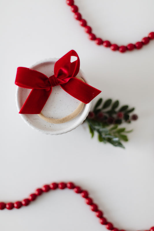 Red Velvet Elastic Band Hair Bow