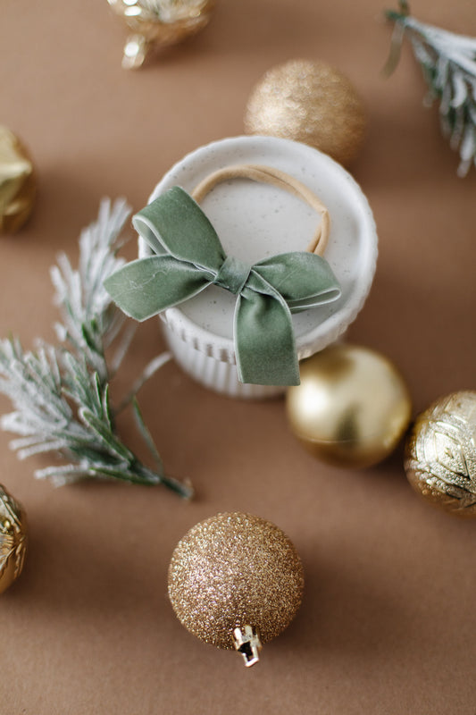 Sage Green Velvet Elastic Band Hair Bow