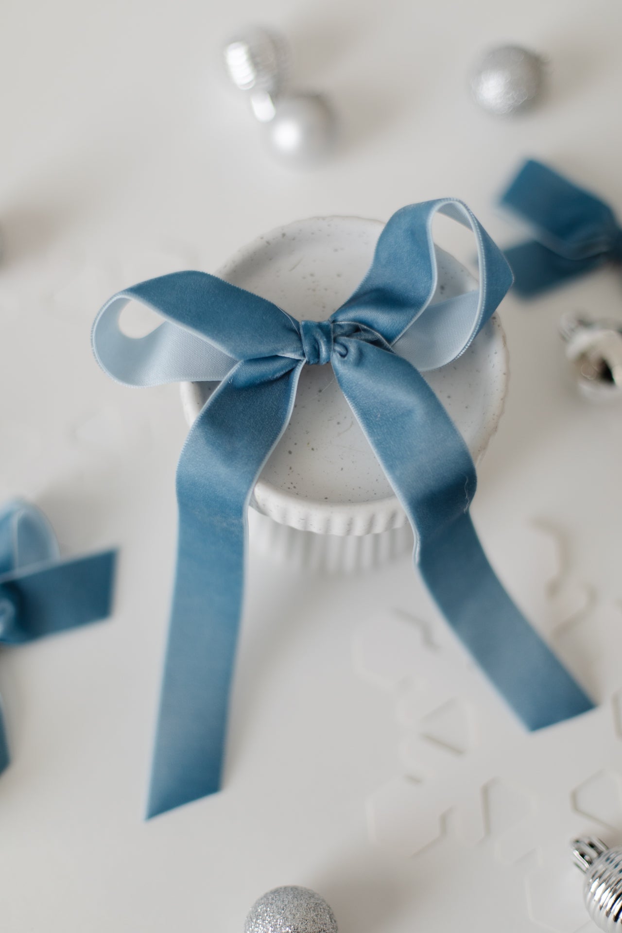 Large French Blue Velvet Hair Bow