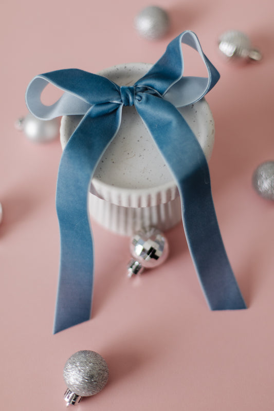 Large French Blue Velvet Hair Bow