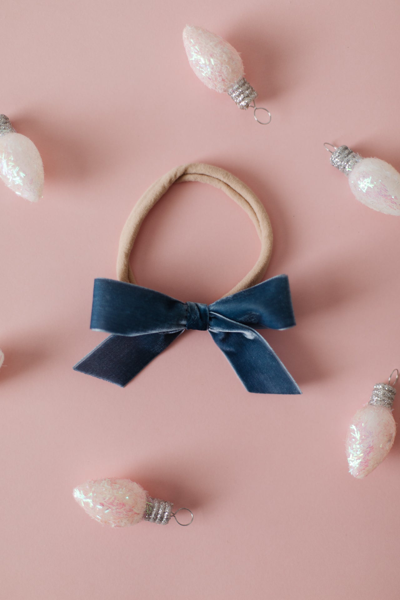 French Blue Velvet Elastic Band Hair Bow