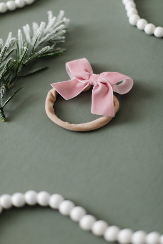 Blush Pink Velvet Elastic Band Hair Bow