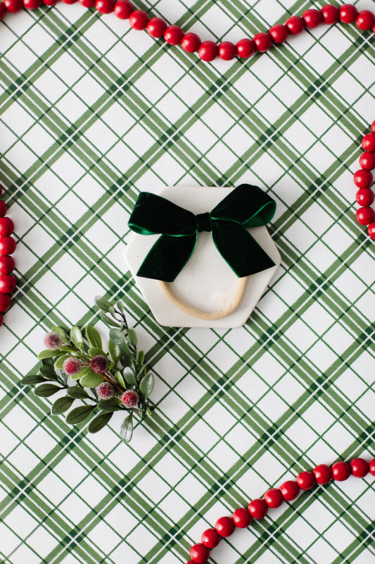 Forest Green Velvet Elastic Band Hair Bow