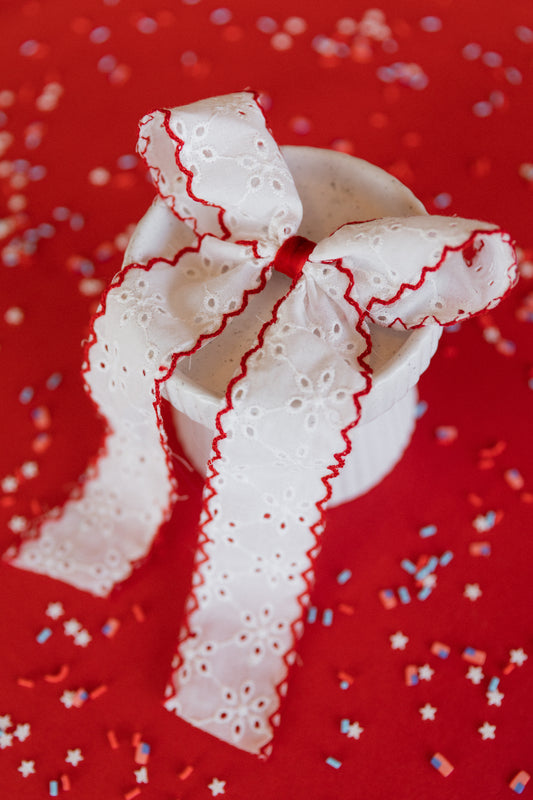 Large Red Lined Eyelet Hair Bow