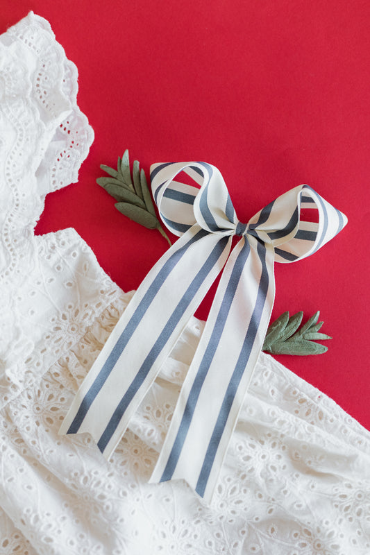 Large Blue Stripe Hair Bow