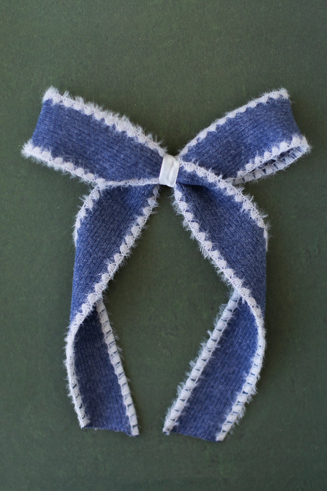 Large Navy Wool Hair Bow