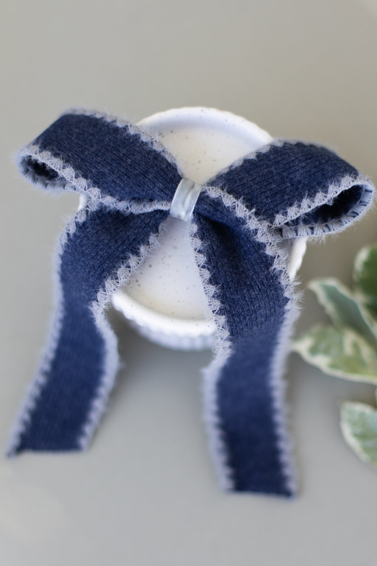 Large Navy Wool Hair Bow