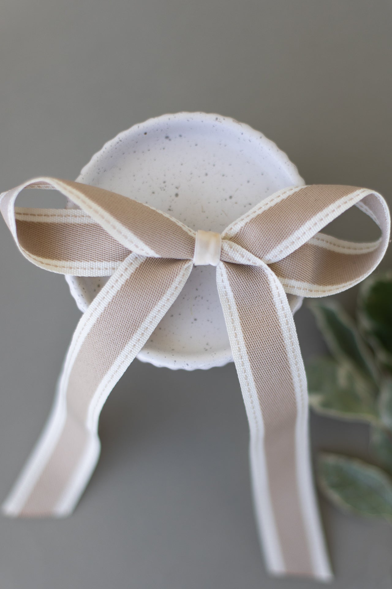 Large Neutral Dotted Stripe Hair Bow