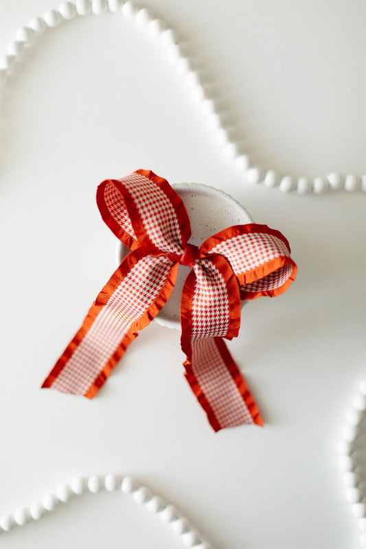 Large Burnt Orange Houndstooth Hair Bow