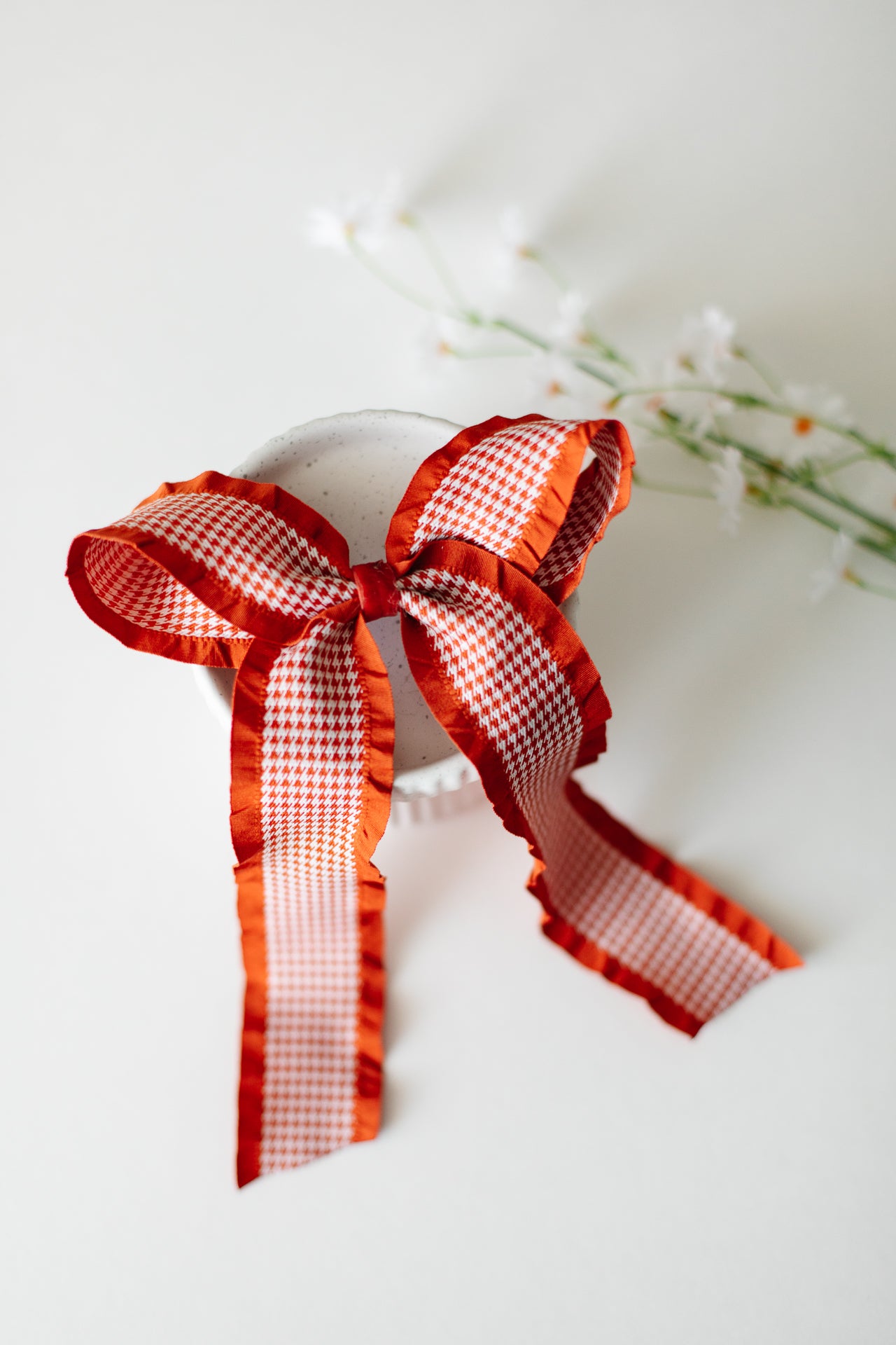 Large Burnt Orange Houndstooth Hair Bow